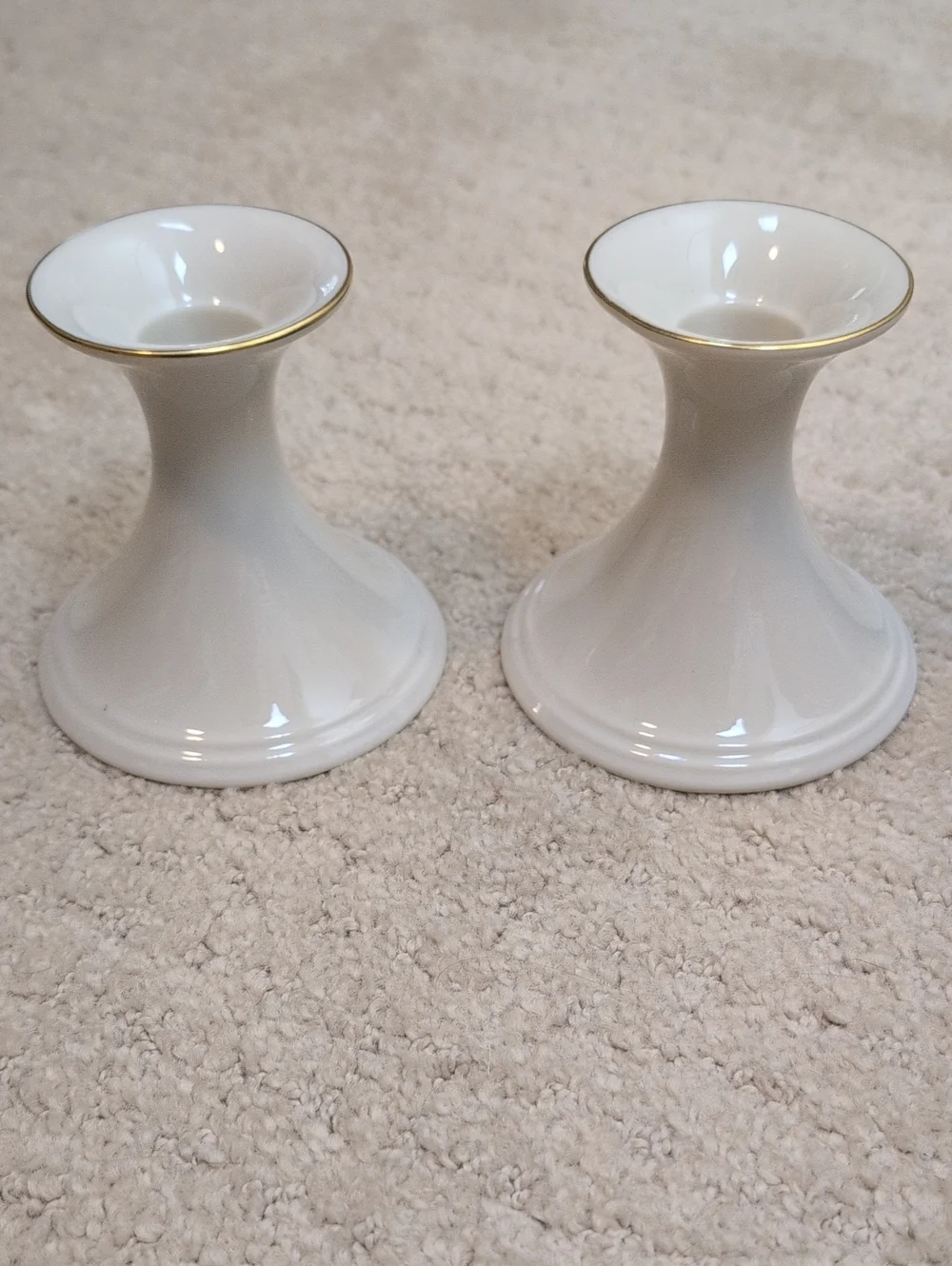 Elegant Lenox Cream Ceramic Candleholders with Gold Trim Special Vintage